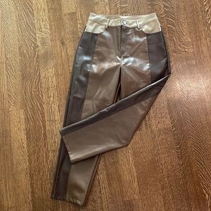 Le Lis Three-Toned Brown Medium Faux Leather Pants Pockets Belt Loops